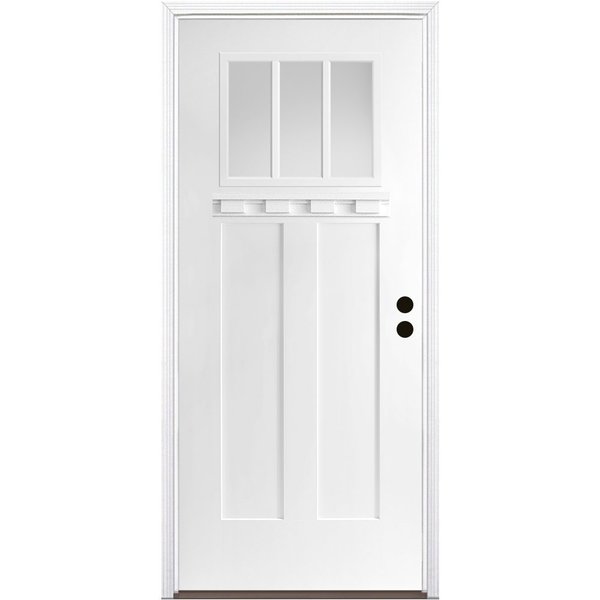 Codel Doors 36" x 80" Primed White Shaker Exterior Fiberglass Door 3068LHISPSFHER2033C491626DB